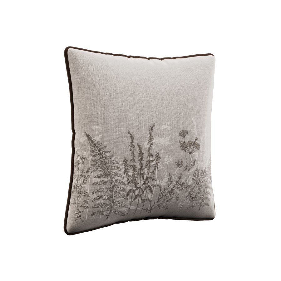 Beige Floral Patterned Piped Sofa Scatter Cushion - 45 x 45cm - Tara