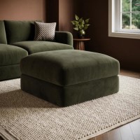 Khaki Green Velvet Ottoman Storage Footstool - Sade