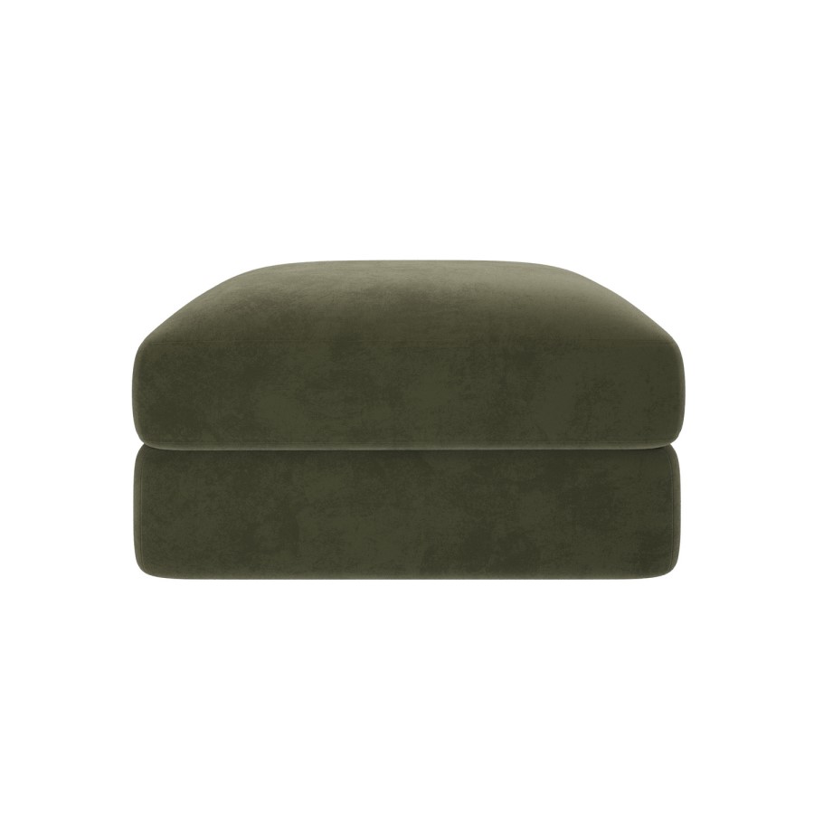 Khaki Green Velvet Ottoman Storage Footstool - Sade