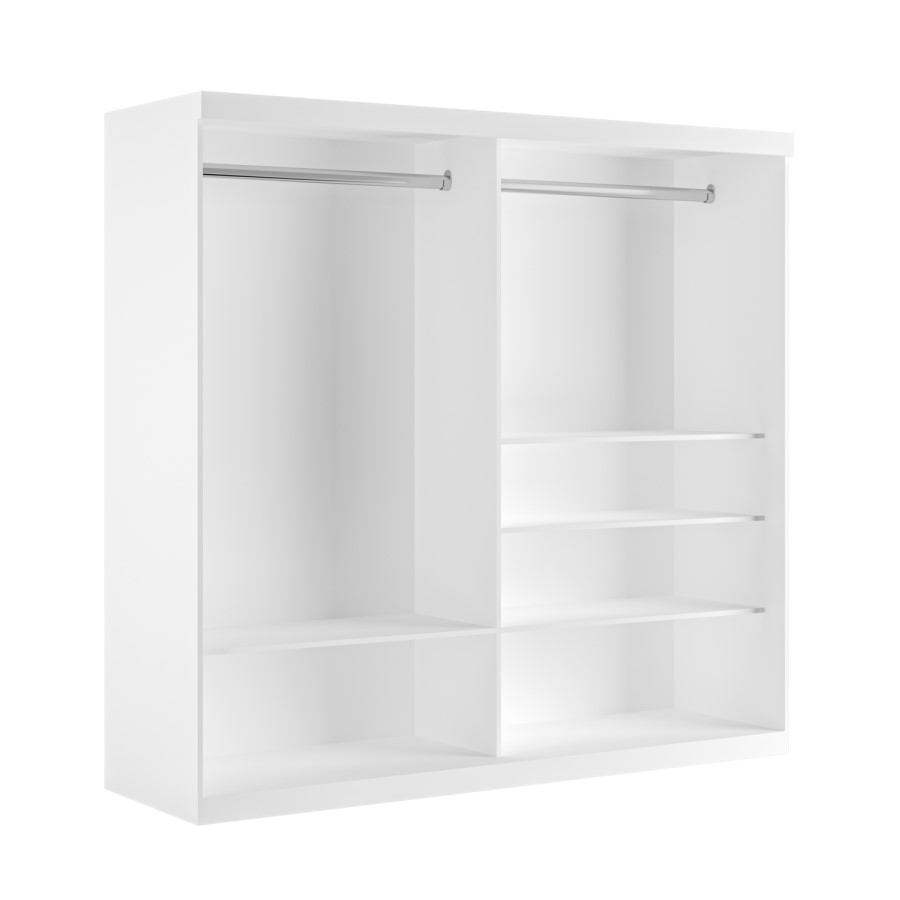 Large White Mirrored Sliding Door Double Wardrobe with Shelves - Sidney