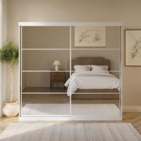 Large White Mirrored Sliding Door Double Wardrobe with Shelves - Sidney