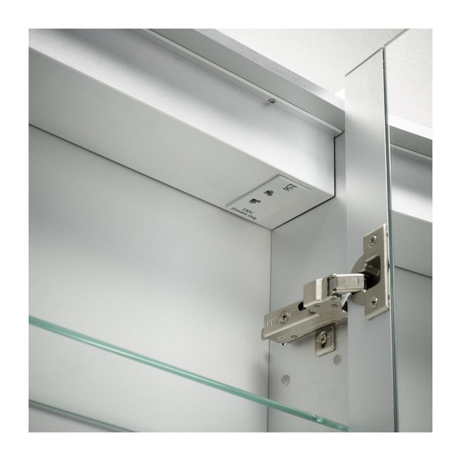 Sensio Ainsley Double Door Chrome Bathroom Mirror Cabinet with Lights & Bluetooth Speaker 664 x 700mm