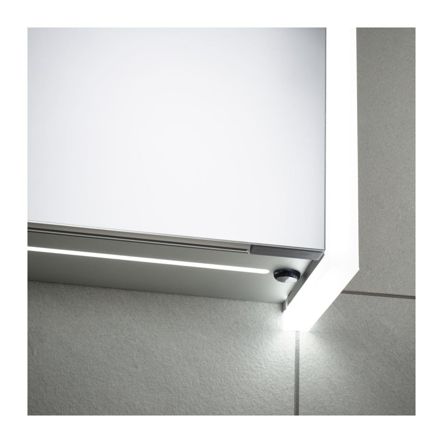 Sensio Ainsley Double Door Chrome Bathroom Mirror Cabinet with Lights & Bluetooth Speaker 664 x 700mm