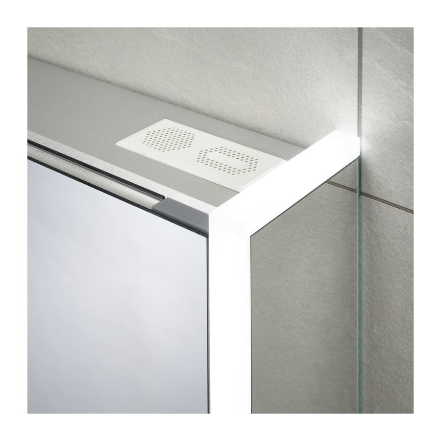 Sensio Ainsley Double Door Chrome Bathroom Mirror Cabinet with Lights & Bluetooth Speaker 664 x 700mm