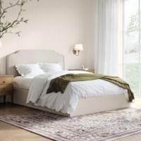 Cream Upholstered Double Ottoman Bed with Scalloped Headboard - Siena