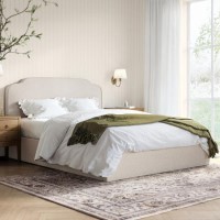 Cream Upholstered King Size Ottoman Bed with Scalloped Headboard- Siena