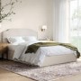 Cream Upholstered King Size Ottoman Bed with Scalloped Headboard- Siena