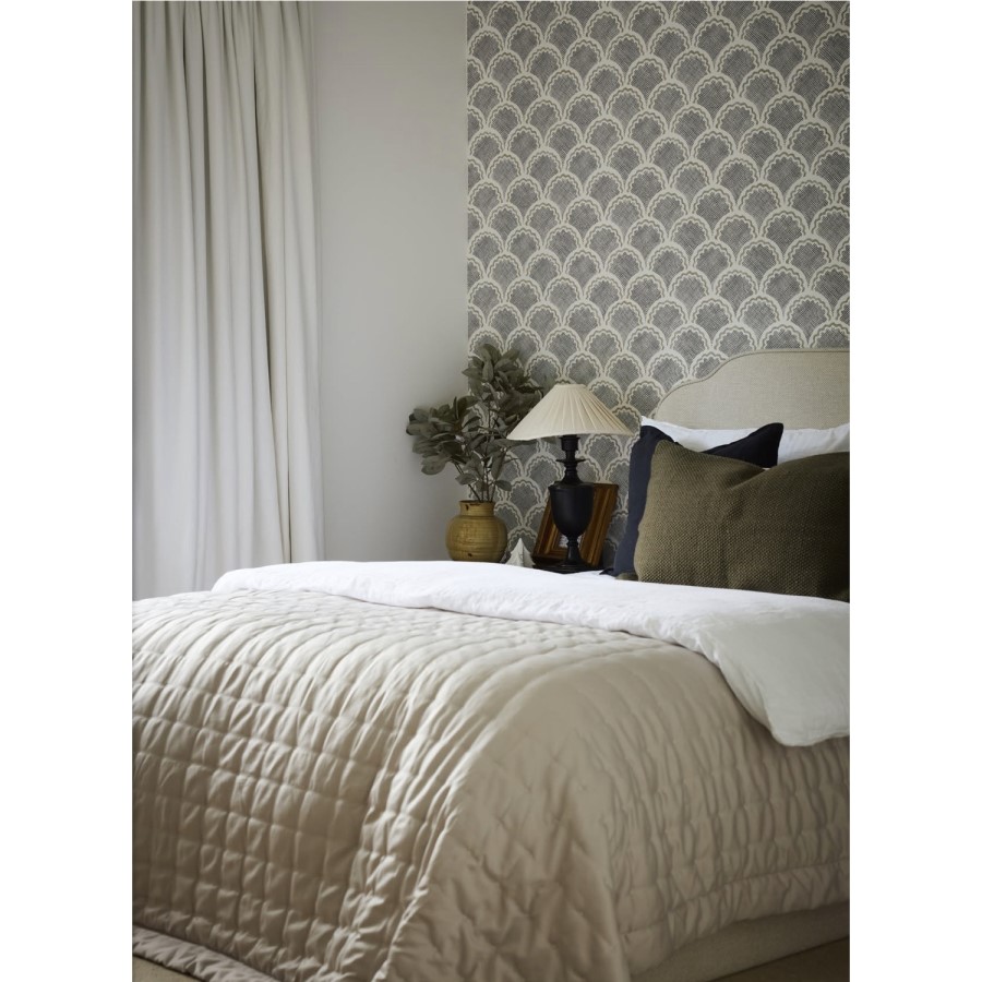 Cream Upholstered King Size Ottoman Bed with Scalloped Headboard- Siena