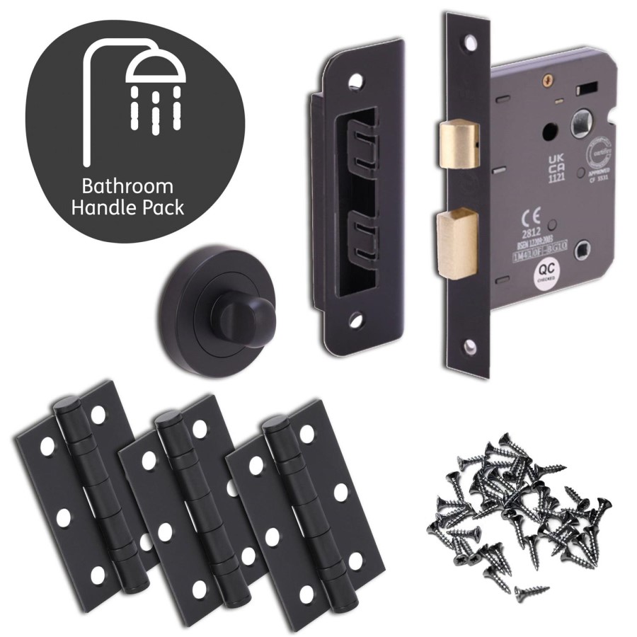 Internal Matt Black Lever Fire Door Handle with Latch and Hinges Pack - 65mm Latch - Sesia - XL Joinery