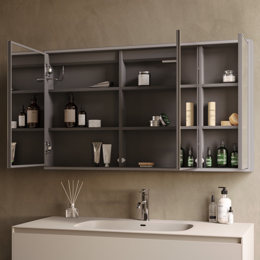 Triple Door Beige Bathroom Mirror Cabinet with Lights Demister & Shaver Socket 1200 x 700mm- Sidra