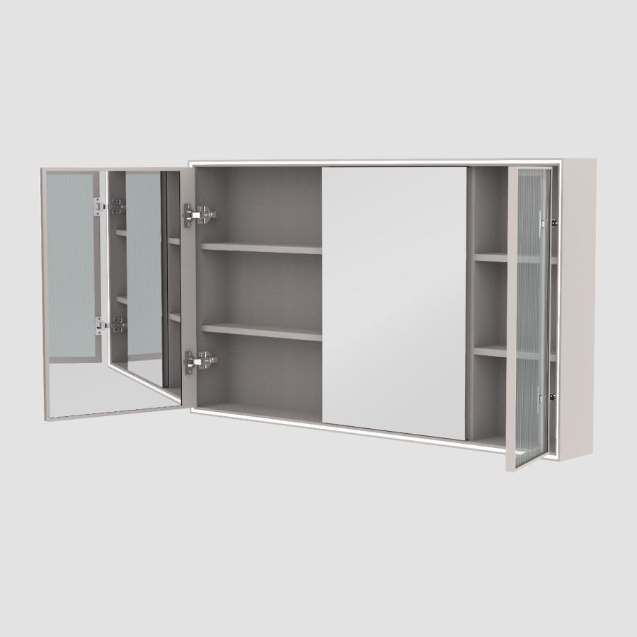 Triple Door Beige Bathroom Mirror Cabinet with Lights Demister & Shaver Socket 1200 x 700mm- Sidra