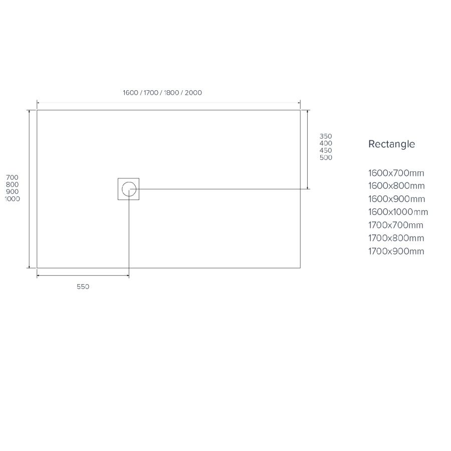 1700x800mm Slate Effect  Rectangular Anti-Slip 27mm Slimline White Shower Tray – Sileti