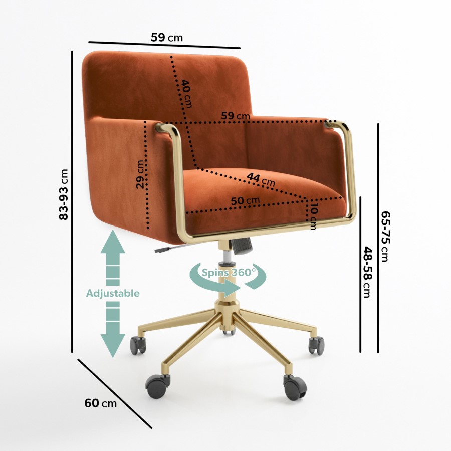 Orange Velvet Office Swivel Tub Chair - Sonny