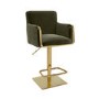 Olive Green Velvet Adjustable Swivel Bar Stool with Gold Base - Sonny