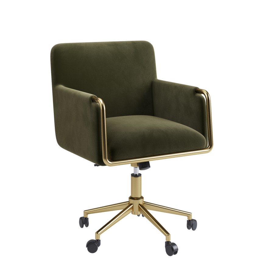 Khaki Velvet Office Swivel Tub Chair - Sonny