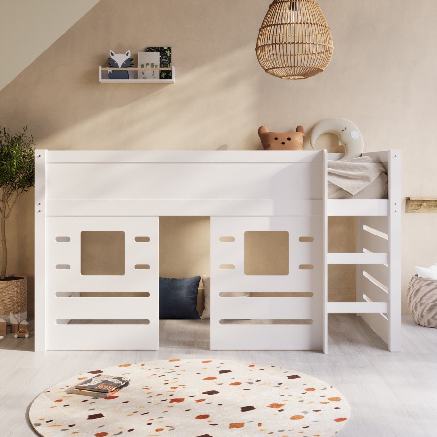 White Mid Sleeper Cabin Bed with Den - Saint