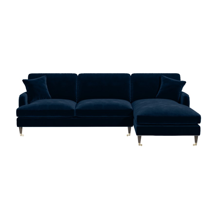 Navy Blue Velvet Right Hand Facing 4 Seater Chaise Corner Sofa - Payton