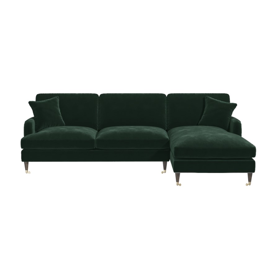 Dark Green Velvet Right Hand Facing 4 Seater Chaise Corner Sofa - Payton 
