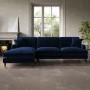 Navy Blue Velvet Left Hand Facing 4 Seater Chaise Corner Sofa - Payton