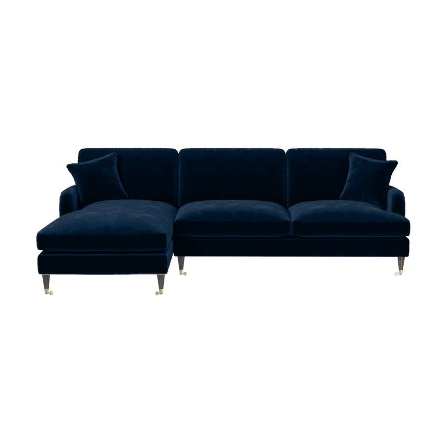 Navy Blue Velvet Left Hand Facing 4 Seater Chaise Corner Sofa - Payton