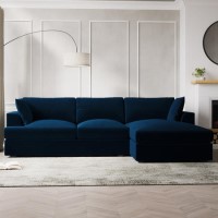 Large Navy Blue Velvet Right Hand 4 Seater Chaise Corner Sofa - August