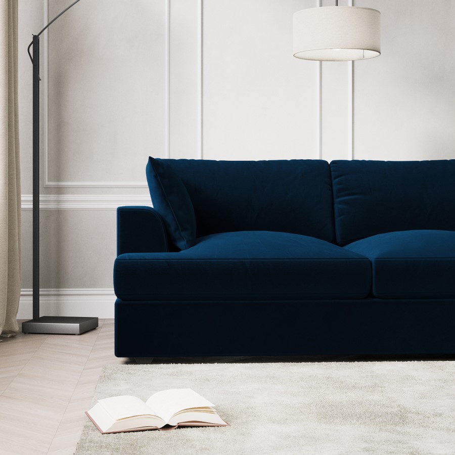 Large Navy Blue Velvet Right Hand 4 Seater Chaise Corner Sofa - August