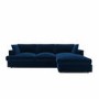 Large Navy Blue Velvet Right Hand 4 Seater Chaise Corner Sofa - August