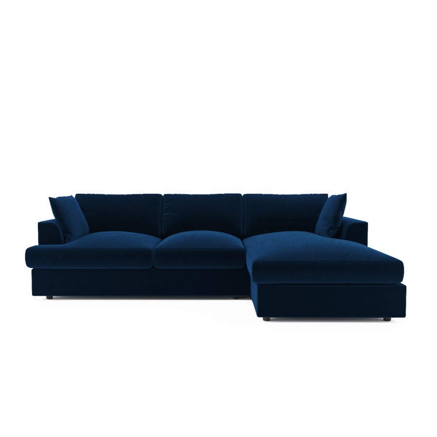 Large Navy Blue Velvet Right Hand 4 Seater Chaise Corner Sofa - August