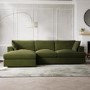 Olive Green Velvet Left Hand 4 Seater Chaise Corner Sofa - August