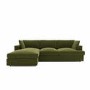 Olive Green Velvet Left Hand 4 Seater Chaise Corner Sofa - August