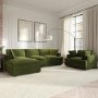 Olive Green Velvet Left Hand 4 Seater Chaise Corner Sofa - August