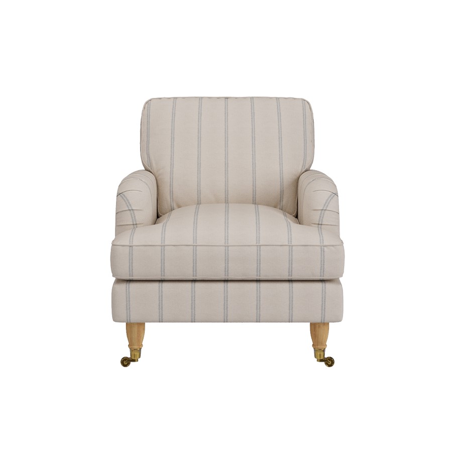 Cream Chenille Blue Striped Armchair - Payton