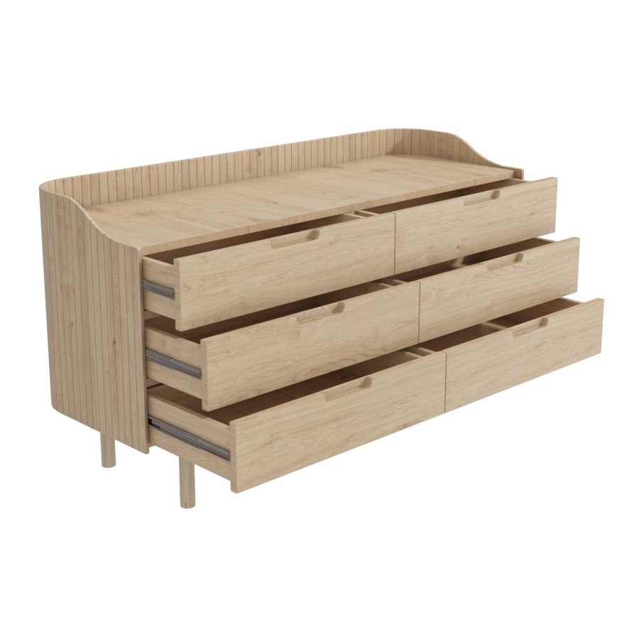 ALMOST PERFECT - Wide Light Wood Mid-Century Modern Chest of 6 Drawers - Saskia