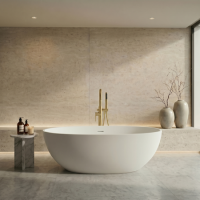 Freestanding Double Ended Stone Resin Solid Surface Bath 1500 x 720mm - Opal