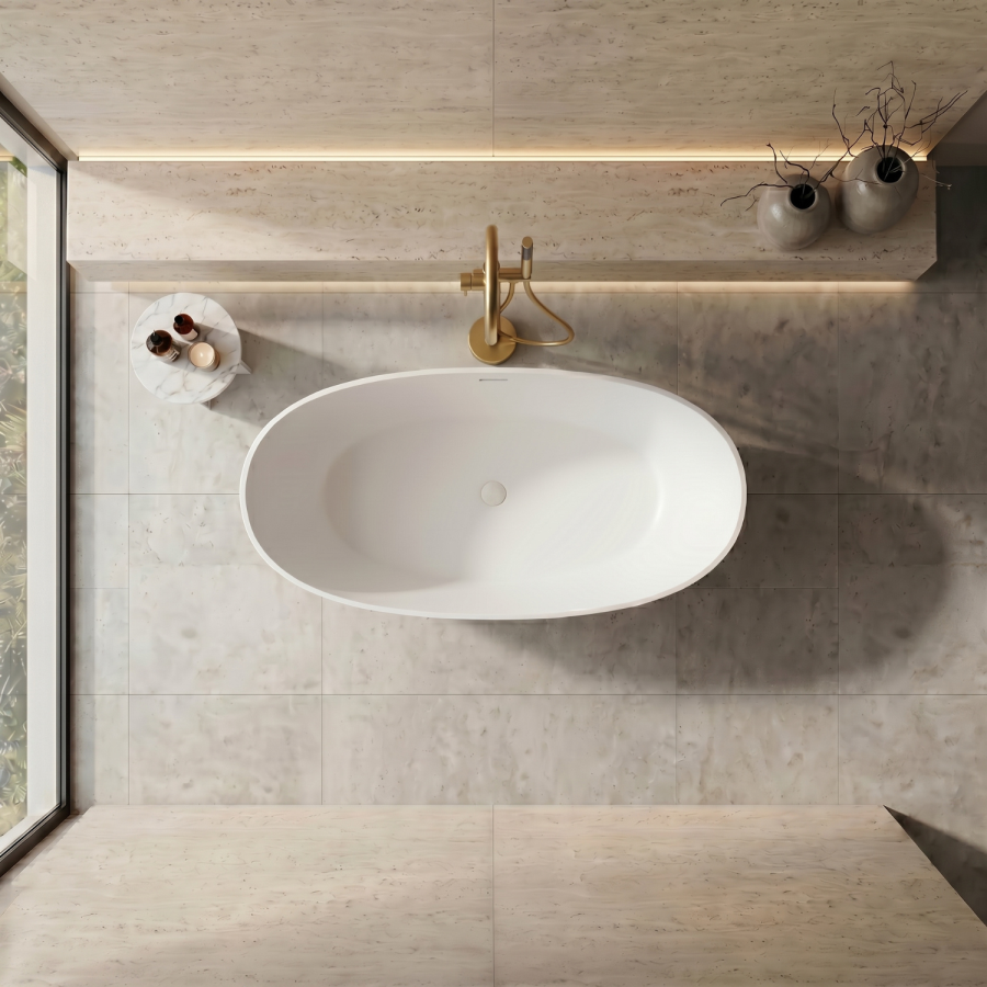 Freestanding Double Ended Stone Resin Solid Surface Bath 1500 x 720mm - Opal
