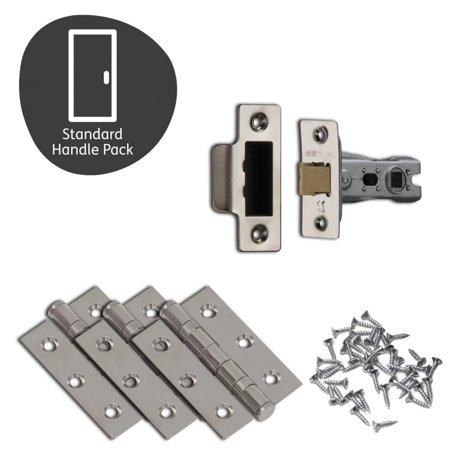 Internal Pearl Nickel Lever Fire Door Handle with Latch and Hinges Pack - 75mm Latch - Struma - XL Joinery