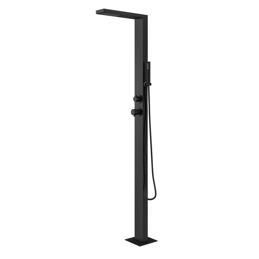 Black Thermostatic Outdoor Shower with Pencil Hand Shower 2 Outlets - Suva