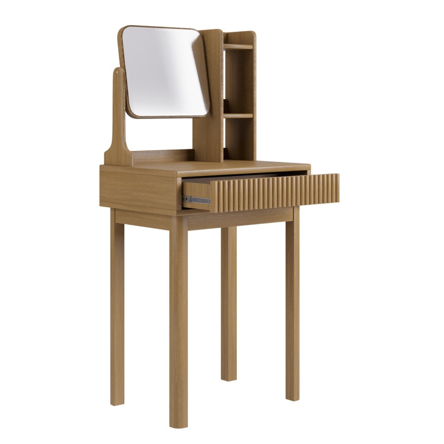 Natural Oak Dressing Table With Mirror and Matching Stool - Sawyer