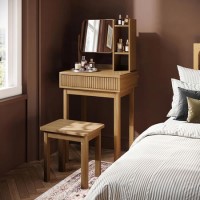 Natural Oak Dressing Table With Mirror and Matching Stool - Sawyer
