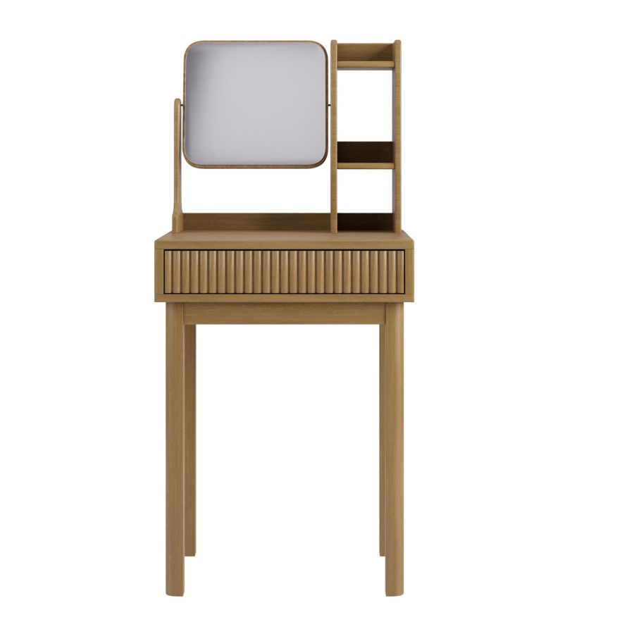 Natural Oak Dressing Table With Mirror and Matching Stool - Sawyer