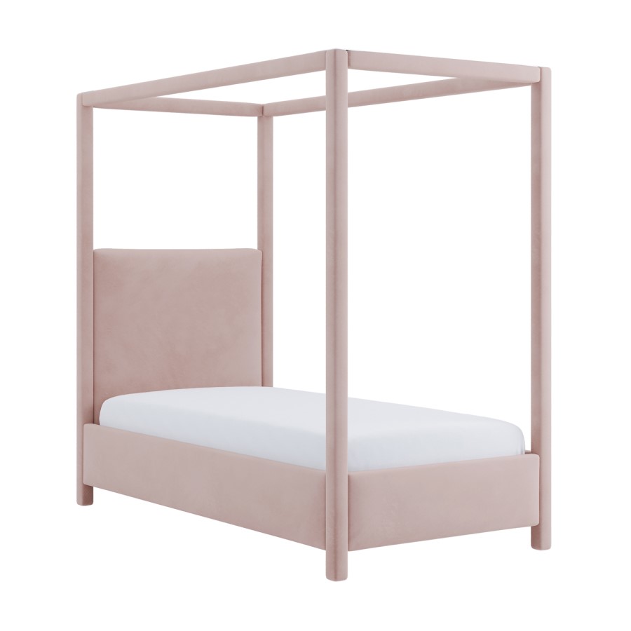 Pink Velvet Single Four Poster Bed Frame - Tiana