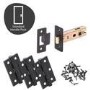 Internal Matt Black Bathroom Lever Door Handle with Lock, Latch and Hinges Pack - 65mm Latch - Tanaro - XL Joinery