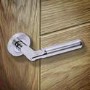 Internal Silver Polished/Satin Chrome Bathroom Lever Door Handle with Lock, Latch and Hinges Pack - 75mm Latch - Tiber - XL Joinery