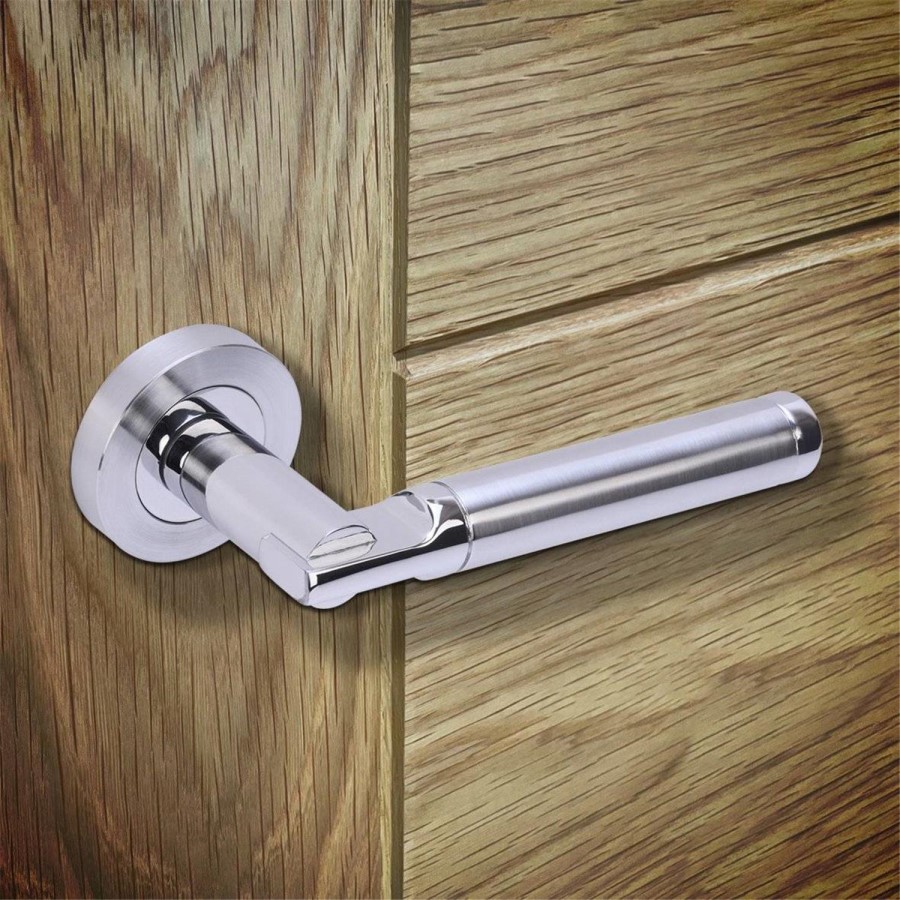 Internal Silver Polished/Satin Chrome Lever Fire Door Handle with Latch and Hinges Pack - 65mm Latch - Tiber - XL Joinery