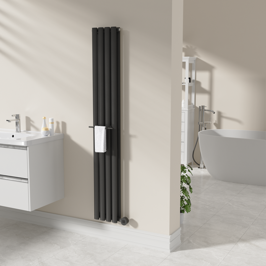 Black Designer Towel Holder for Steel & Electric Radiators - 230mm