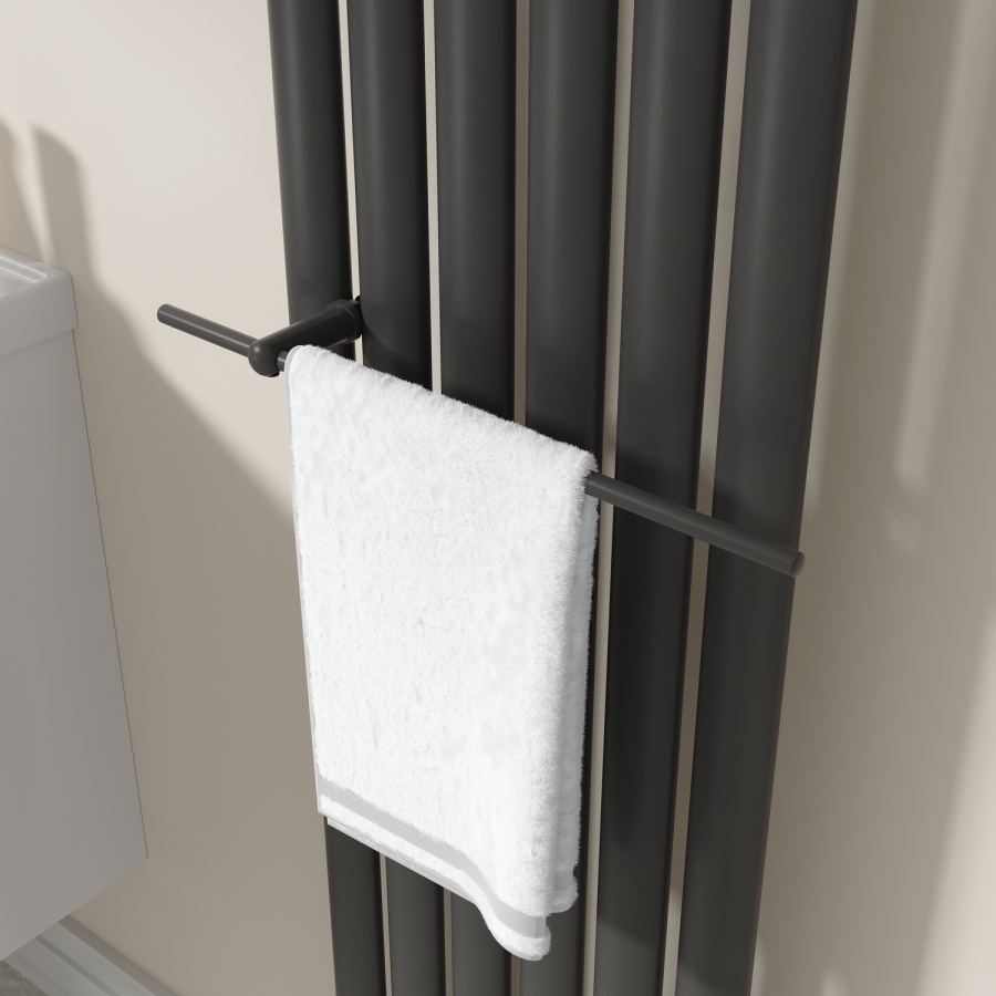 Black Designer Towel Holder for Steel & Electric Radiators - 420mm