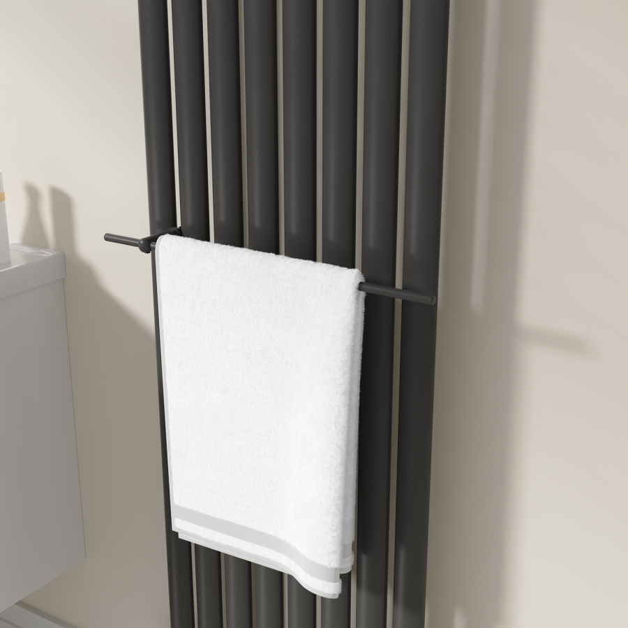 Black Designer Towel Holder for Steel & Electric Radiators - 520mm