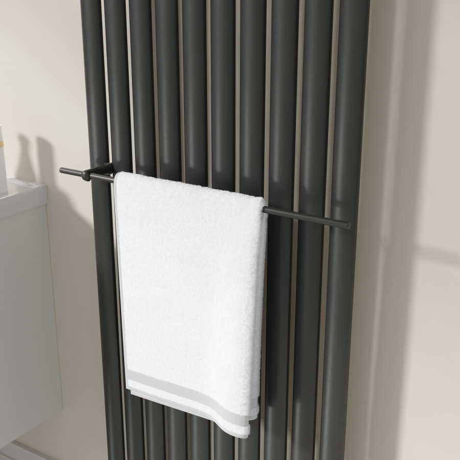 Black Designer Towel Holder for Steel & Electric Radiators - 620mm