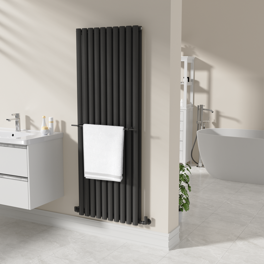 Black Designer Towel Holder for Steel & Electric Radiators - 620mm