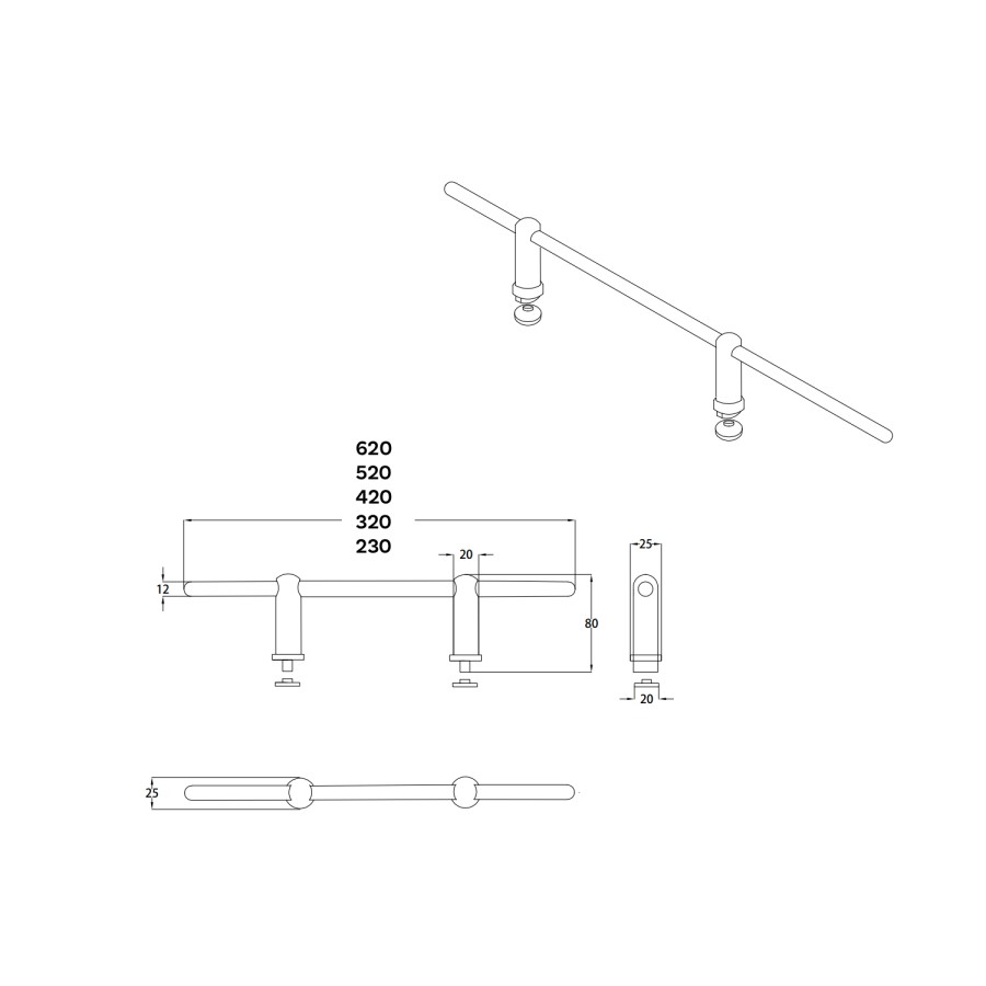 Black Designer Towel Holder for Steel & Electric Radiators - 620mm